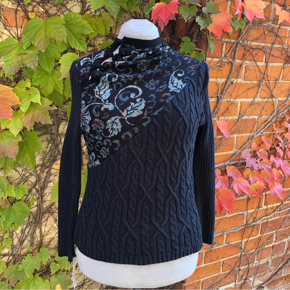 Large Ruched Black Floral Sweater Upcycled Embody Cotton Top